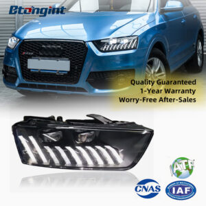 For 2013-2018 Audi Q3 Headlight Assembly Retrofit, LED Projector with Scanning Welcome DRL & Sequential Turn Signal