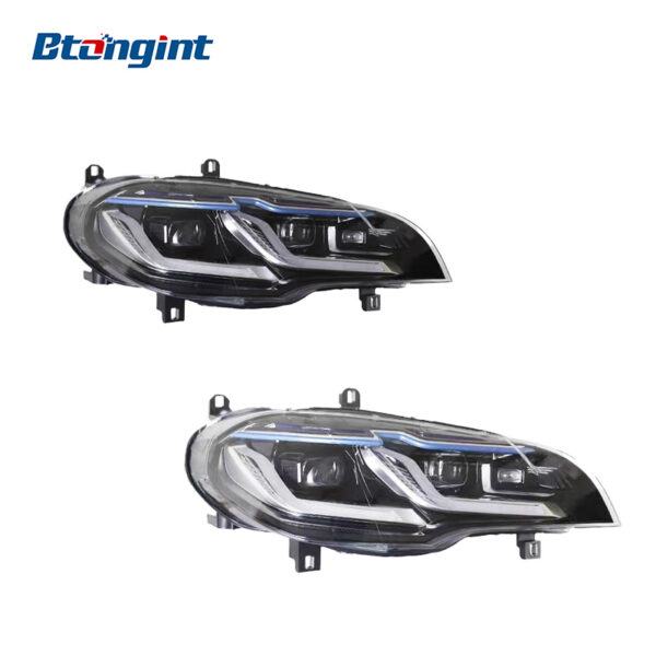 For 2007-2013 BMW X5 E70 Headlight Assembly Retrofit, LED Projector, Blue Eyebrow DRL & Turn Signal