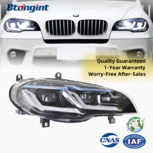 For 2007-2013 BMW X5 E70 Headlight Assembly Retrofit, LED Projector, Blue Eyebrow DRL & Turn Signal