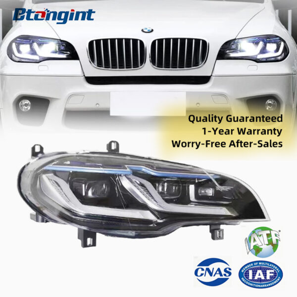 For 2007-2013 BMW X5 E70 Headlight Assembly Retrofit, LED Projector, Blue Eyebrow DRL & Turn Signal