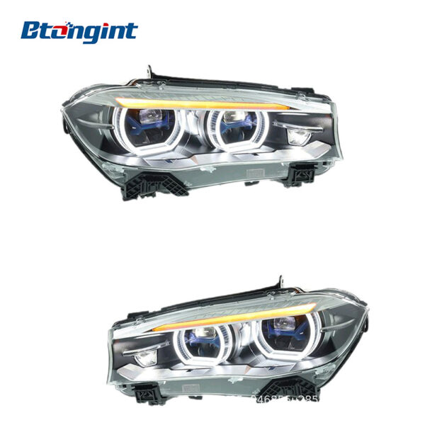 For 2014-2018 BMW X5 X6 Headlight Assembly Retrofit, Blue Line Laser Projector, LED DRL & Turn Signal