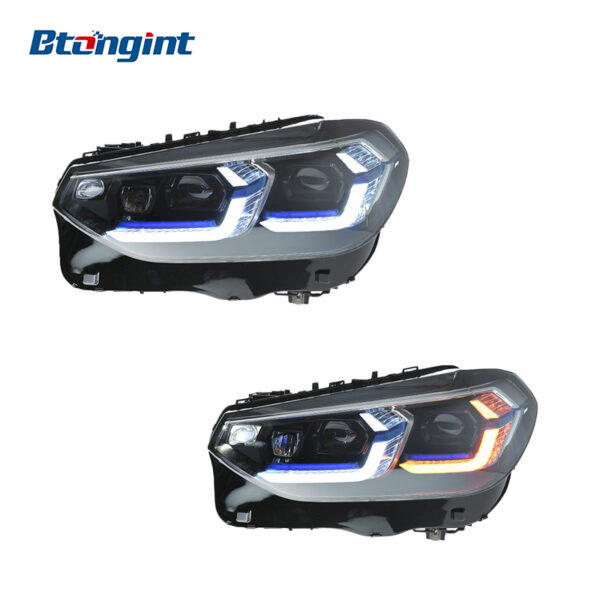 For 2018-2021 BMW X3 G08 Headlight Assembly Retrofit, New Style Blue Eyebrow LED Projector, DRL & Sequential Turn Signal