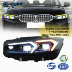 For 2023-2024 BMW 3 Series Headlight Assembly Retrofit, Blue Eyebrow LED Projector, DRL & Sequential Turn Signal