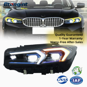 For 2023-2024 BMW 3 Series Headlight Assembly Retrofit, Blue Eyebrow LED Projector, DRL & Sequential Turn Signal