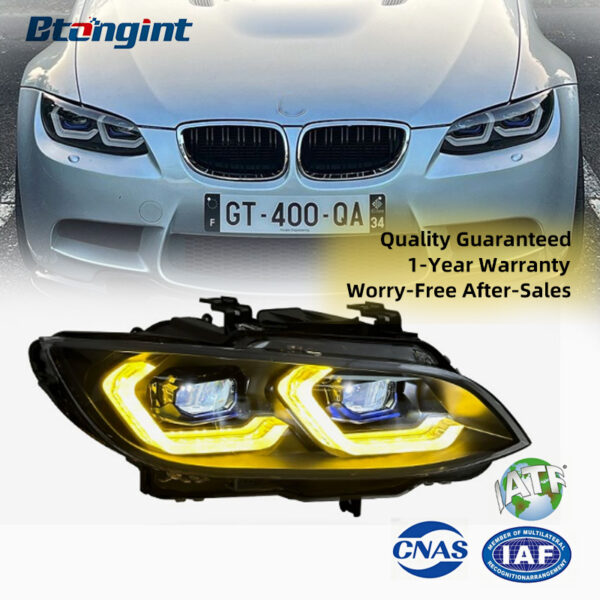 For 2007-2010 BMW 3 Series E92 E93 M3 Headlight Assembly Retrofit, Dual Color LED Front Headlamp