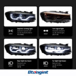 For BMW 3 Series 3GT F34 2013-2019 Headlight Assembly Retrofit, Spoon Style LED DRL, Sequential Turn Signal & Projector Lens