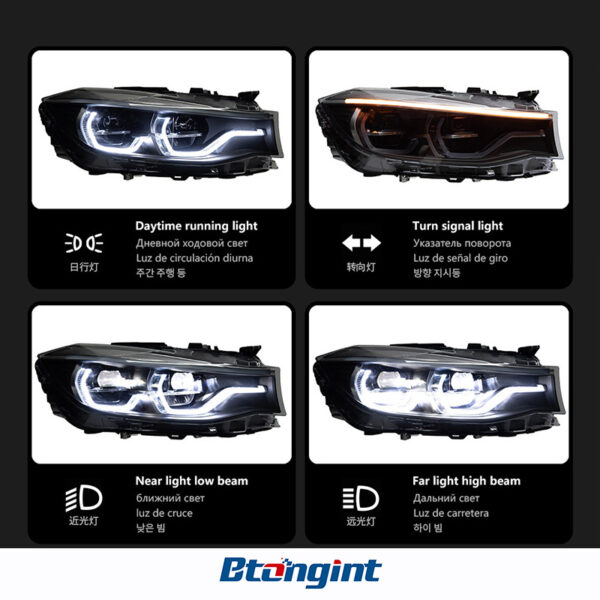 For BMW 3 Series 3GT F34 2013-2019 Headlight Assembly Retrofit, Spoon Style LED DRL, Sequential Turn Signal & Projector Lens