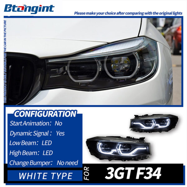 For BMW 3 Series 3GT F34 2013-2019 Headlight Assembly Retrofit, Spoon Style LED DRL, Sequential Turn Signal & Projector Lens