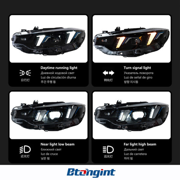For BMW 4 Series F32 2013-2020 Headlight Assembly Retrofit, Fangs Style LED DRL, Turn Signal & Projector Lens