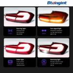 BMW 3 Series F30 F35 Retrofit Taillights, 5 Series Shape LED Rear Lamp, Sequential Turn Signal, Brake Light, Plug & Play