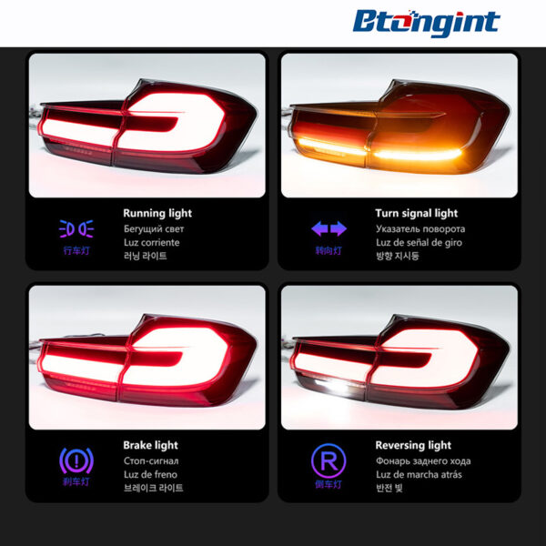 BMW 3 Series F30 F35 Retrofit Taillights, 5 Series Shape LED Rear Lamp, Sequential Turn Signal, Brake Light, Plug & Play