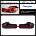BMW 3 Series F30 F35 Retrofit Taillights, 5 Series Shape LED Rear Lamp, Sequential Turn Signal, Brake Light, Plug & Play