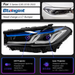 Modified Dual‑L LED Projector Headlight Assembly for 2018‑2023 BMW 5 Series G30, Replacement Front Head Lamp