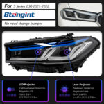 Modified Dual‑L LED Projector Headlight Assembly for 2018‑2023 BMW 5 Series G30, Replacement Front Head Lamp