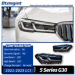 Modified High‑End Blue‑Eyebrow LED Dual‑Projector Headlight Assembly for 2021‑2023 BMW 5 Series G30, Front Replacement LampAlibaba.co...