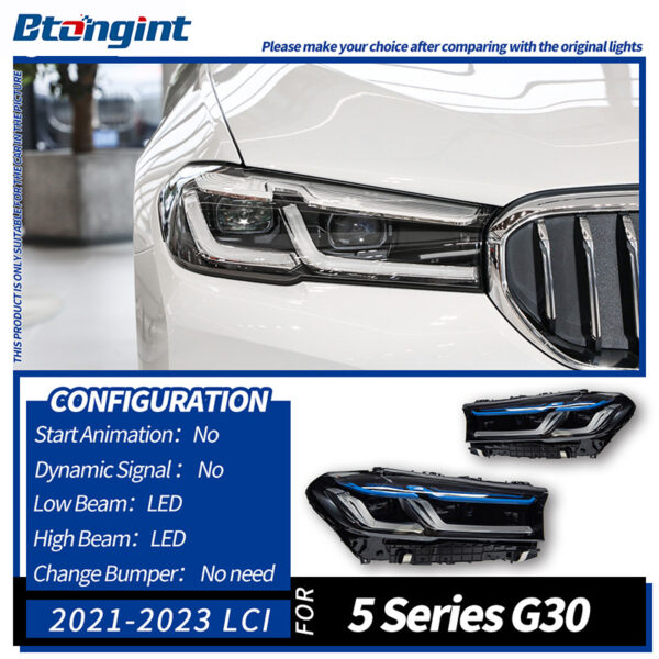 Modified High‑End Blue‑Eyebrow LED Dual‑Projector Headlight Assembly for 2021‑2023 BMW 5 Series G30, Front Replacement LampAlibaba.co...