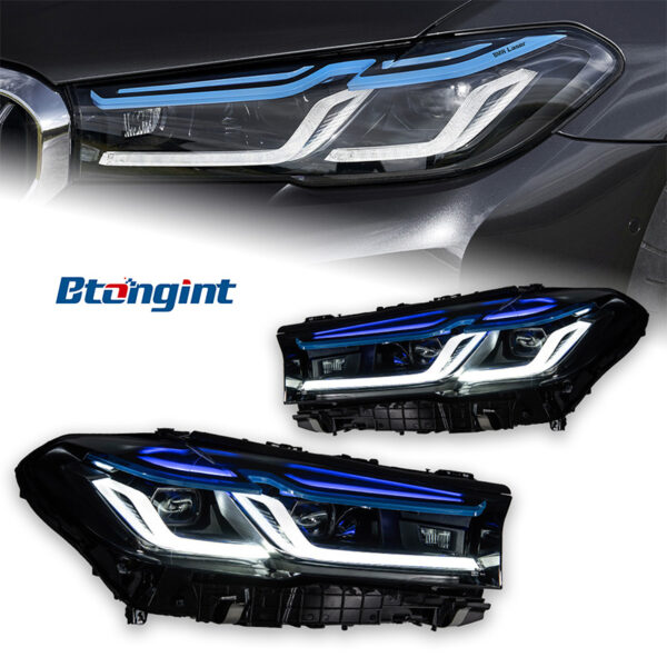 Modified High‑End Blue‑Eyebrow LED Dual‑Projector Headlight Assembly for 2021‑2023 BMW 5 Series G30, Front Replacement LampAlibaba.co...