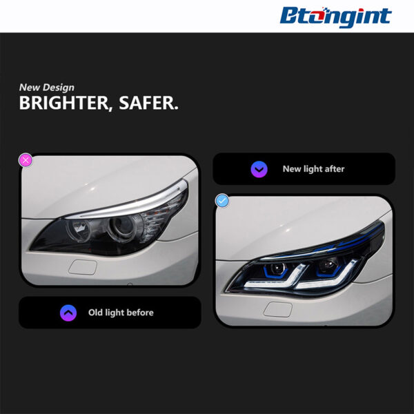 Modified Blueberry‑Style LED Dual‑Projector Headlight Assembly for 2003‑2010 BMW 5 Series E60, Front Lamp with LED Turn Signal