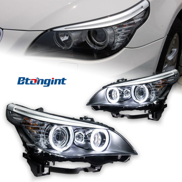 Modified Angel‑Eye Dual‑Projector Headlight Assembly for 2003‑2010 BMW 5‑Series E60, Front Lamp With LED Turn Signal