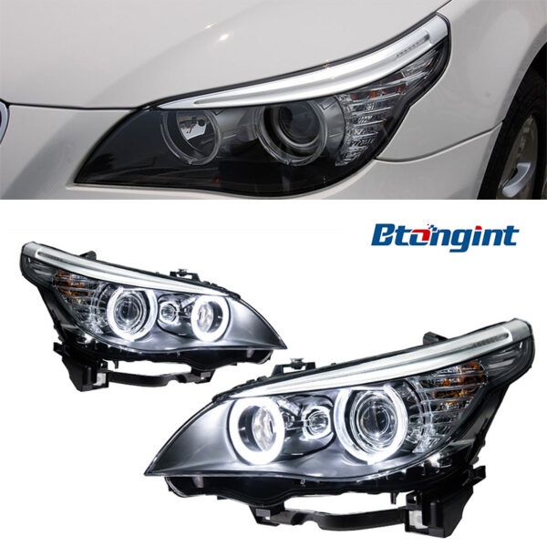 Modified Angel‑Eye Dual‑Projector Headlight Assembly for 2003‑2010 BMW 5‑Series E60, Front Lamp With LED Turn Signal