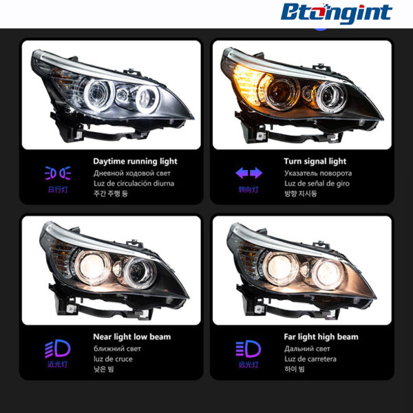 Modified Angel‑Eye Dual‑Projector Headlight Assembly for 2003‑2010 BMW 5‑Series E60, Front Lamp With LED Turn Signal
