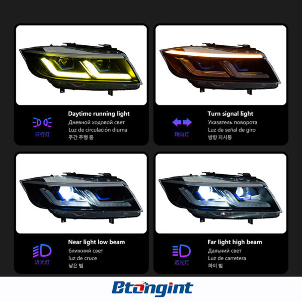 Suitable for 05‑12 BMW 3 Series E90 Headlight Assembly Modification, LED DRL, Sequential Turn Signal, Bi‑Xenon Projector Lens