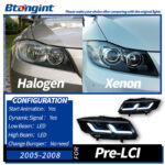 Suitable for 05‑12 BMW 3 Series E90 Headlight Assembly Modification, LED DRL, Sequential Turn Signal, Bi‑Xenon Projector Lens
