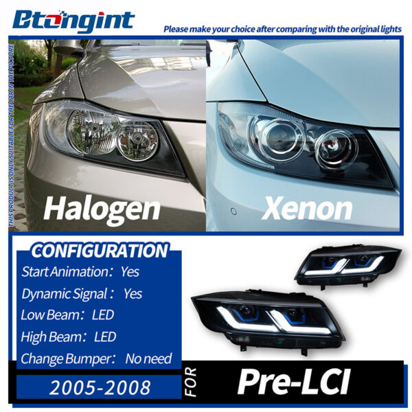 Suitable for 05‑12 BMW 3 Series E90 Headlight Assembly Modification, LED DRL, Sequential Turn Signal, Bi‑Xenon Projector Lens