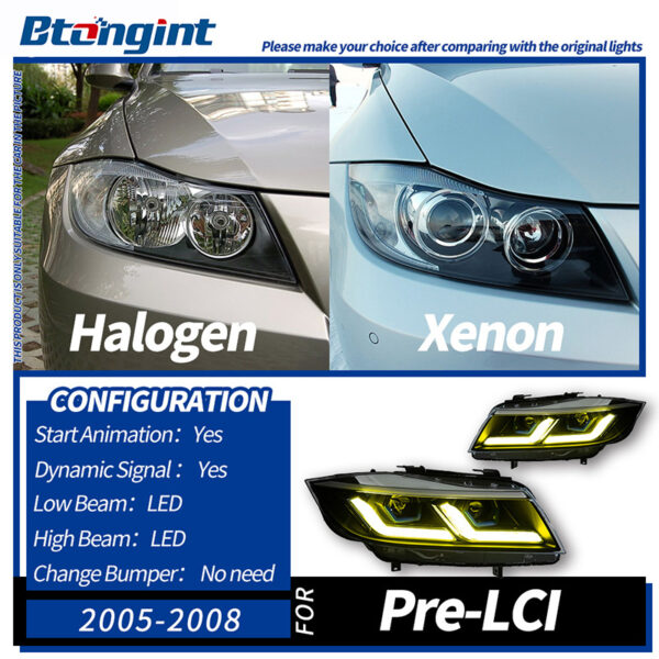 Suitable for 05‑12 BMW 3 Series E90 Headlight Assembly Modification, LED DRL, Sequential Turn Signal, Bi‑Xenon Projector Lens