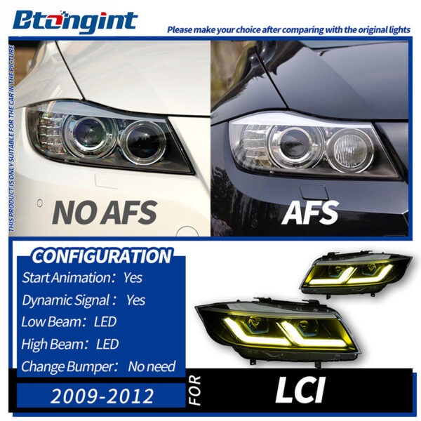 Suitable for 05‑12 BMW 3 Series E90 Headlight Assembly Modification, LED DRL, Sequential Turn Signal, Bi‑Xenon Projector Lens