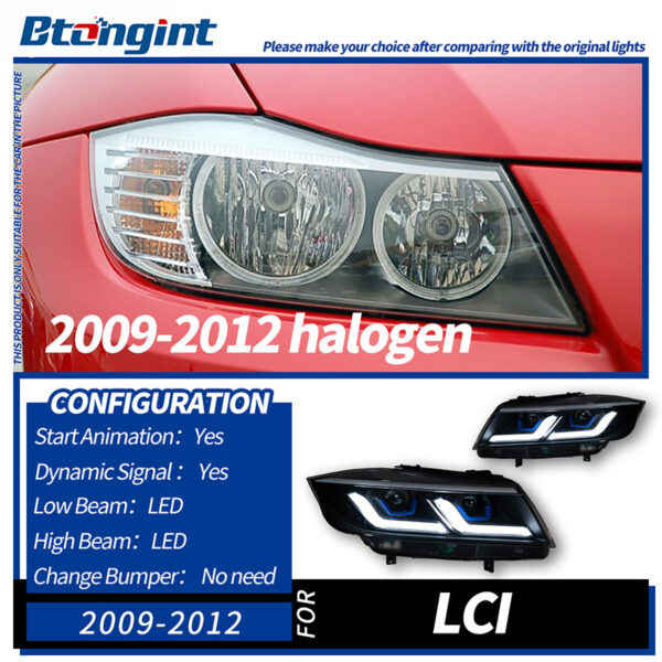 Suitable for 05‑12 BMW 3 Series E90 Headlight Assembly Modification, LED DRL, Sequential Turn Signal, Bi‑Xenon Projector Lens