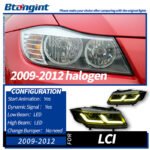 Suitable for 05‑12 BMW 3 Series E90 Headlight Assembly Modification, LED DRL, Sequential Turn Signal, Bi‑Xenon Projector Lens