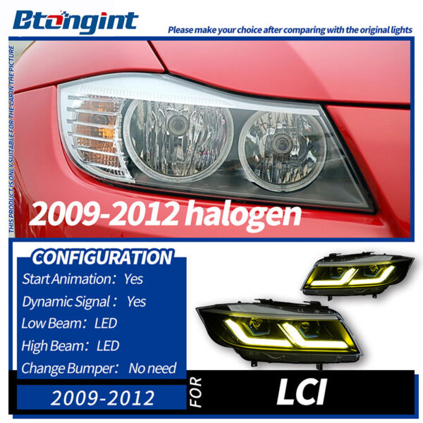 Suitable for 05‑12 BMW 3 Series E90 Headlight Assembly Modification, LED DRL, Sequential Turn Signal, Bi‑Xenon Projector Lens