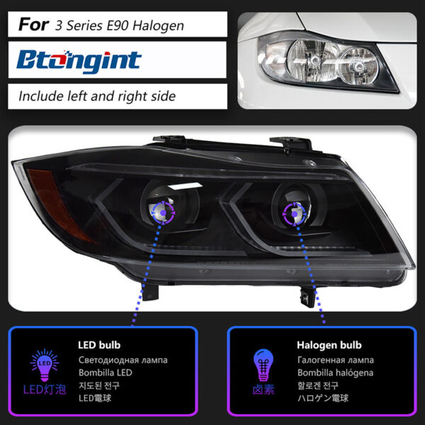 Suitable for 05‑12 BMW 3 Series E90 Headlight Assembly, New‑Style LED Lens DRL, Sequential Turn Signal Modification
