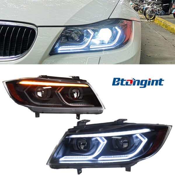 Suitable for 05‑12 BMW 3 Series E90 Headlight Assembly, New‑Style LED Lens DRL, Sequential Turn Signal Modification