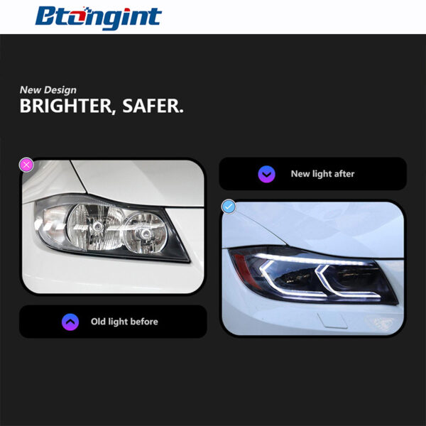 Suitable for 05‑12 BMW 3 Series E90 Headlight Assembly, New‑Style LED Lens DRL, Sequential Turn Signal Modification