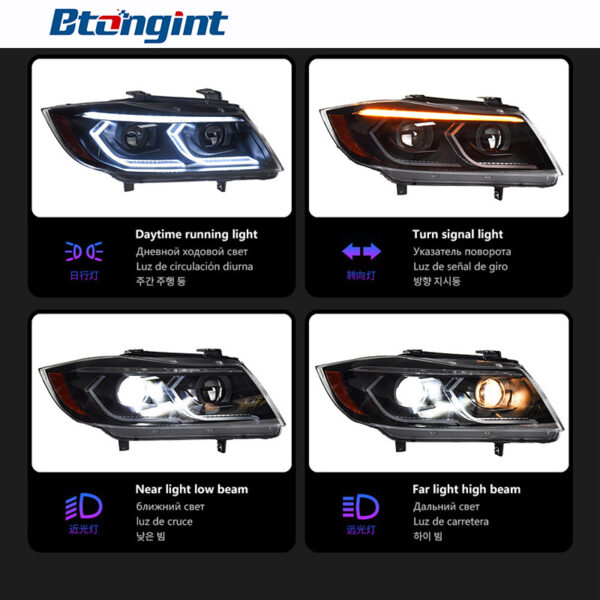 Suitable for 05‑12 BMW 3 Series E90 Headlight Assembly, New‑Style LED Lens DRL, Sequential Turn Signal Modification