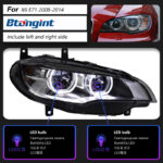 Fits 08‑14 BMW X6 E71 Headlight Assembly, Modified New‑Style Angel Eyes LED Projector Headlight