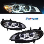Fits 08‑14 BMW X6 E71 Headlight Assembly, Modified New‑Style Angel Eyes LED Projector Headlight
