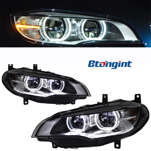 Fits 08‑14 BMW X6 E71 Headlight Assembly, Modified New‑Style Angel Eyes LED Projector Headlight
