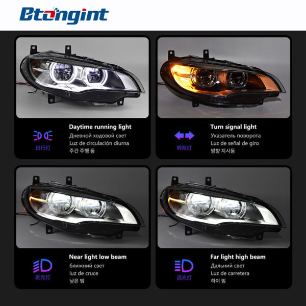 Fits 08‑14 BMW X6 E71 Headlight Assembly, Modified New‑Style Angel Eyes LED Projector Headlight