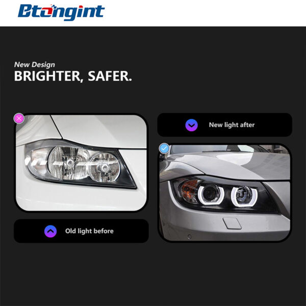 LED Angel Eye Headlight Assembly For BMW 3 Series E90 318 320 325i, Modified DRL Daytime Running Light.