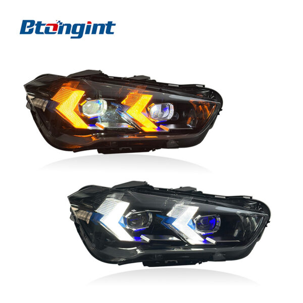 Spoon Style Yellow White Two Color DRL Headlights Assembly Compatible with BMW X1 F49 2016-2019, Projector Headlamp With Turn Signal.