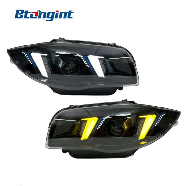 Headlight Assembly For BMW 1‑Series E87 2004‑2011 Retrofit Fangs‑Style Dual‑Color LED DRL Turn Signal.