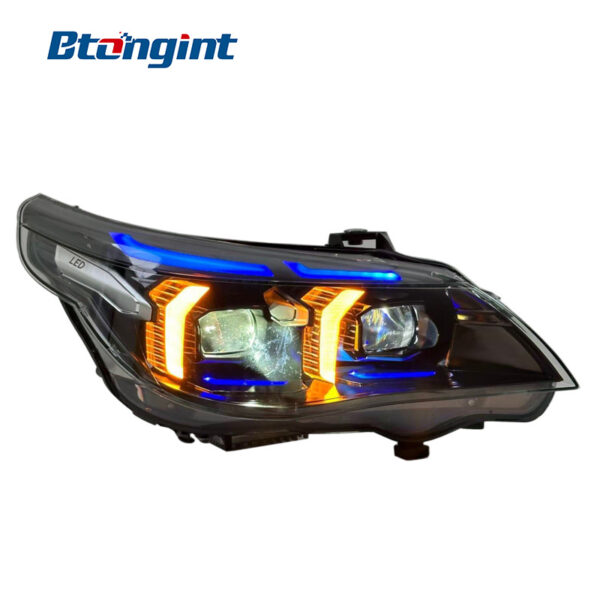 Headlight Assembly For BMW 5‑Series E60 2005‑2010 Retrofit Dual‑Color DRL Turn Signal LED Laser Lens.
