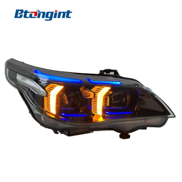 Headlight Assembly For BMW 5‑Series E60 2005‑2010 Retrofit Dual‑Color DRL Turn Signal LED Laser Lens.