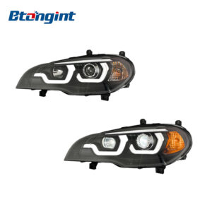 Headlight Assembly For BMW X5 E70 2007‑2013 Retrofit LED Scoop‑Shaped DRL Bi‑Xenon Lens