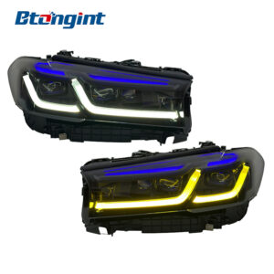Headlight Assembly For BMW 5‑Series G30 G38 2018‑2023 Retrofit M5 Laser Blue‑Eyebrow Headlight Old‑To‑New Lower‑To‑High Upgrade