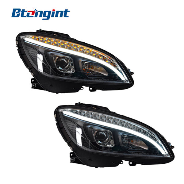 Headlight Assembly For Mercedes‑Benz C‑Class W204 2007‑2011 Xenon Retrofit LED DRL & Sequential Turn Signal