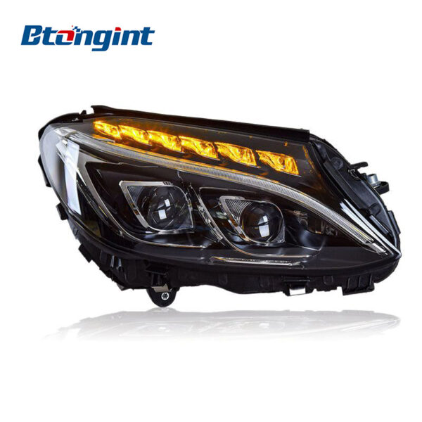 Headlight Assembly For Mercedes‑Benz C‑Class W205 C180 C200 C260 High‑Spec Dual‑Lens One‑Touch Blue LED Headlamp